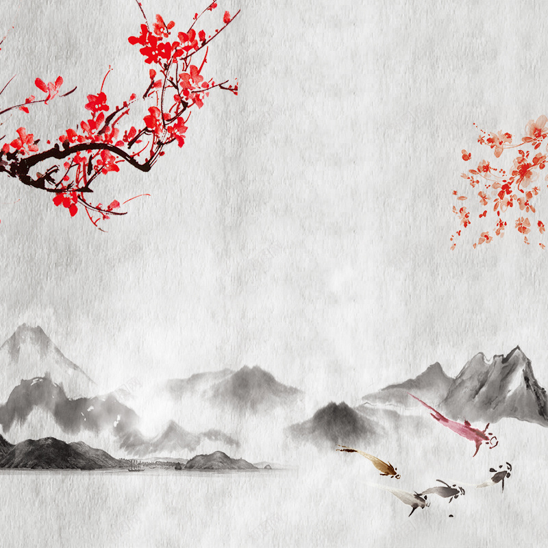 古风水墨画电商淘宝主图背景psd设计背景_新图网 https://ixintu.com 中国传统文化 古装 唯美 墨迹 小鸟 店铺促销 文艺 梅花 水彩 浪漫 满减活动 竹子 简约 花瓣