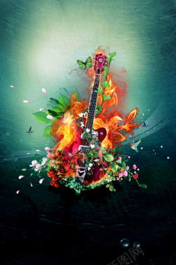 火焰吉他创意音乐节海报背景背景