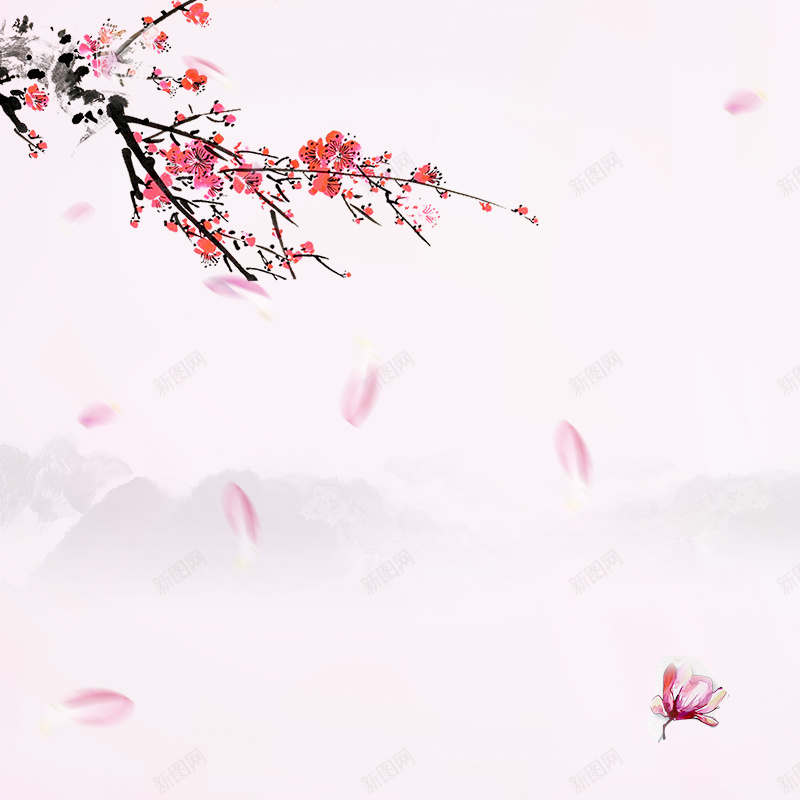 中国风水墨梅花PSD分层主图背景psd设计背景_新图网 https://ixintu.com 中国风背景 主图 养生 梅花 水墨背景 淘宝 直通车 粉色花瓣 药材 补品 阿胶糕 阿胶膏