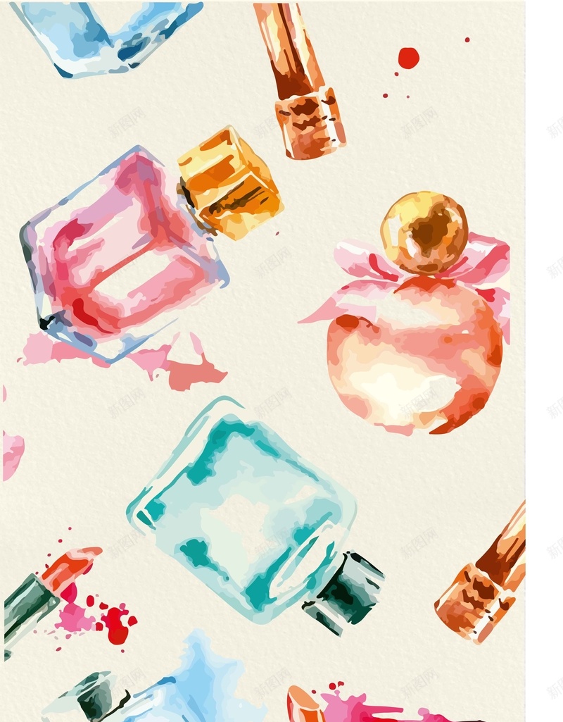手绘水彩美妆化妆品插画矢量图ai设计背景_新图网 https://ixintu.com 化妆品 可爱 手绘 插画 水彩 清新 粉色 美妆 矢量图