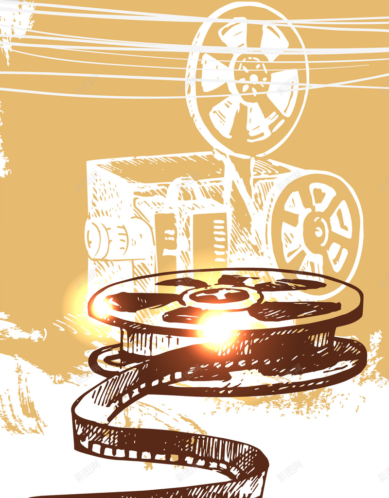 电影主题素描矢量卡片背景ai设计背景_新图网 https://ixintu.com 卡片设计 摄影机 电影元素 电影背景 矢量 素材 背景 胶卷 矢量图