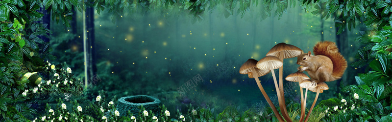 绿色梦幻森林淘宝banner海报psd设计背景_新图网 https://ixintu.com 场景合成 大自然 梦幻森林 森林 海 淘宝素材 淘宝背景 绿色 阳光森林