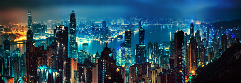香港繁华夜景风光全景摄影摄影图片