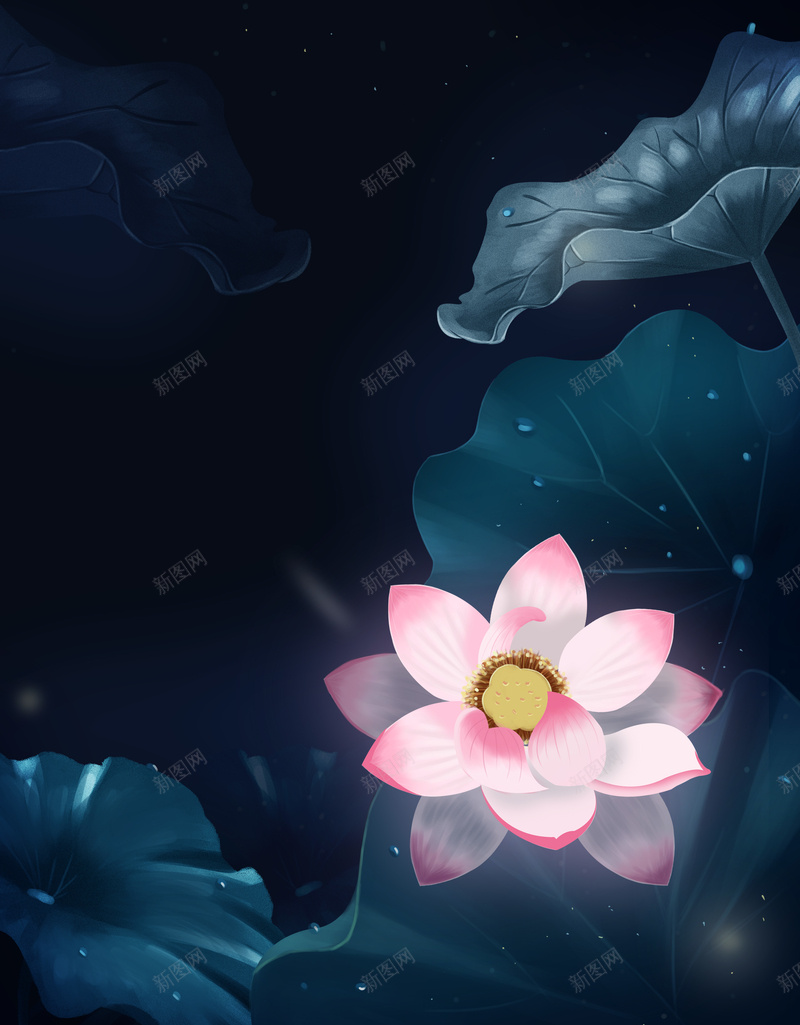 手绘荷花灼灼背景图psd设计背景_新图网 https://ixintu.com 大暑 手绘图 星光 节气 荷叶 荷花