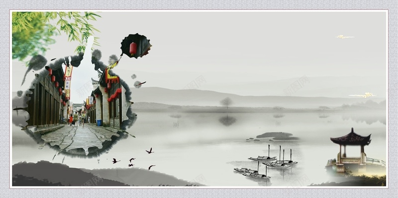 中国风古代街道绿色背景cdr设计背景_新图网 https://ixintu.com 中国风 古代 喷墨 绿色 街道
