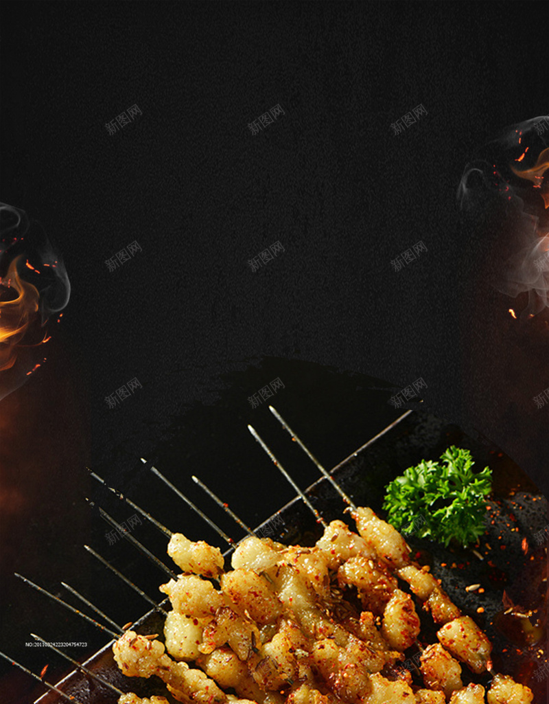黑色背景简约烧烤美食海报psd设计背景_新图网 https://ixintu.com 中华美食海报 传统美食 烤肉串 烤肉海报 烧烤海报 羊肉串 美食海报 餐饮