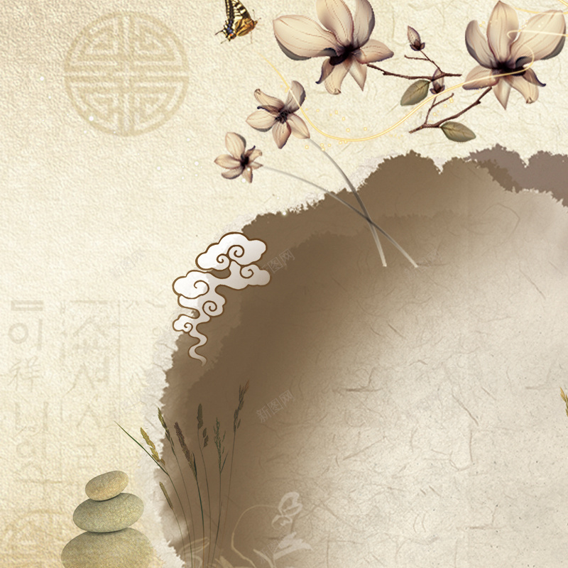 中国风素雅花朵首饰PSD分层主图背景psd设计背景_新图网 https://ixintu.com 中国风背景 主图 传统图案 墨迹 宗教背景 淘宝 白色花朵 直通车 素雅背景 首饰