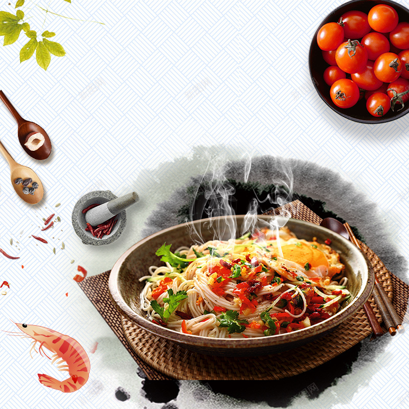 中国风复古面食PSD分层主图psd设计背景_新图网 https://ixintu.com 中国风 中国风背景 主图 泡面 淘宝 直通车 螺蛳粉 面食 食品促销 麻辣烫