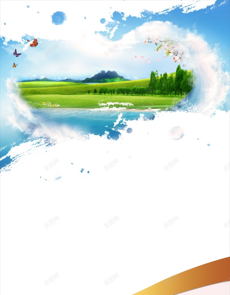 蓝色清新天空单页背景cdr设计背景_新图网 https://ixintu.com 单页 小清新 文艺 清新 简约 绿地 草原 草地 蓝色