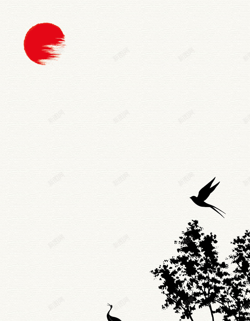 矢量古典中国风建筑剪影效果背景ai设计背景_新图网 https://ixintu.com 中国风 中国风建筑 传统建筑 古典 古树 复古 拱桥 水墨 海报 矢量素材 红日 背景 飞鸟 矢量图