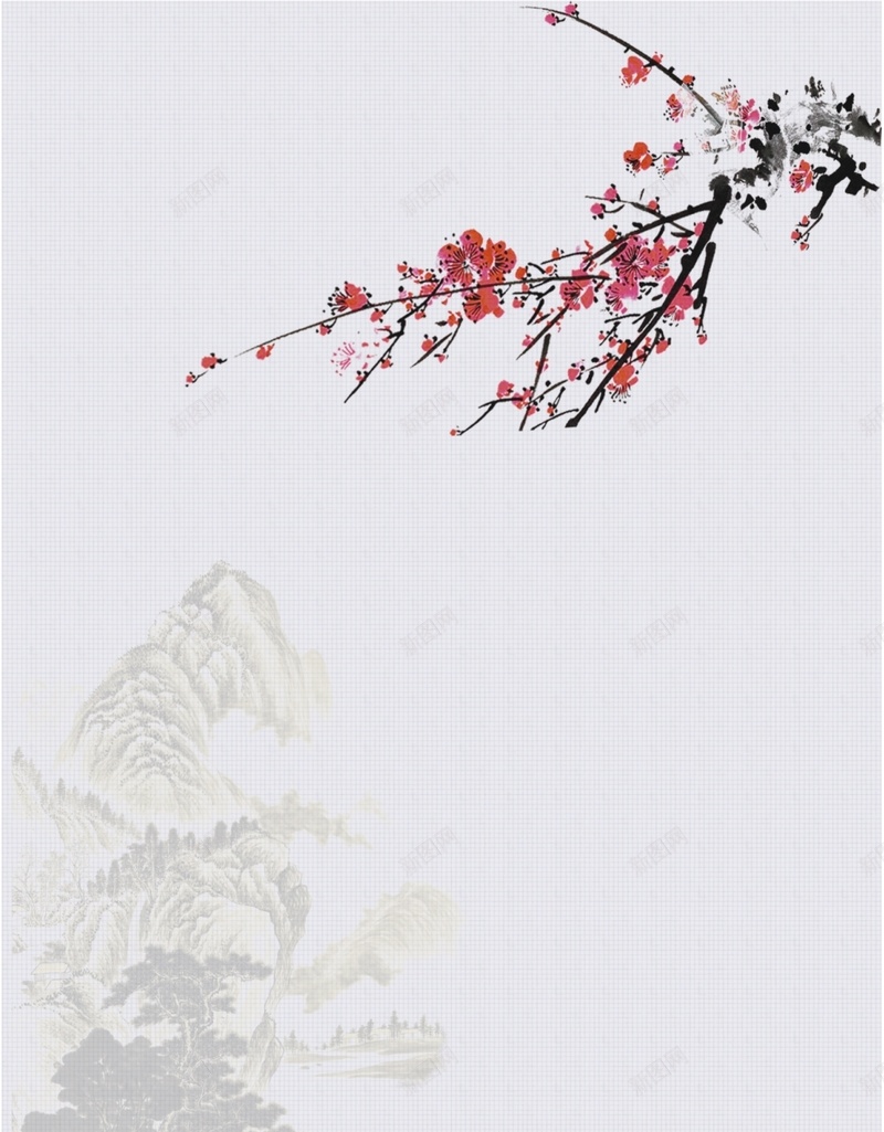 中国风灰底远山红色梅花矢量H5背景cdr设计背景_新图网 https://ixintu.com H5 中国风 梅花 灰底 矢量 红色 背景 远山