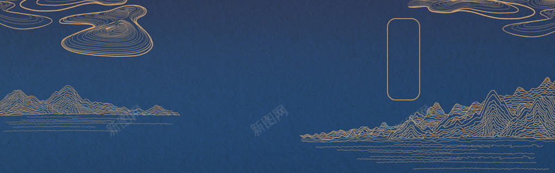 复古中国风简约线条扁平蓝色bannerpsd设计背景_新图网 https://ixintu.com banner 中国风 复古 扁平 简约 线条 蓝色 鎏金