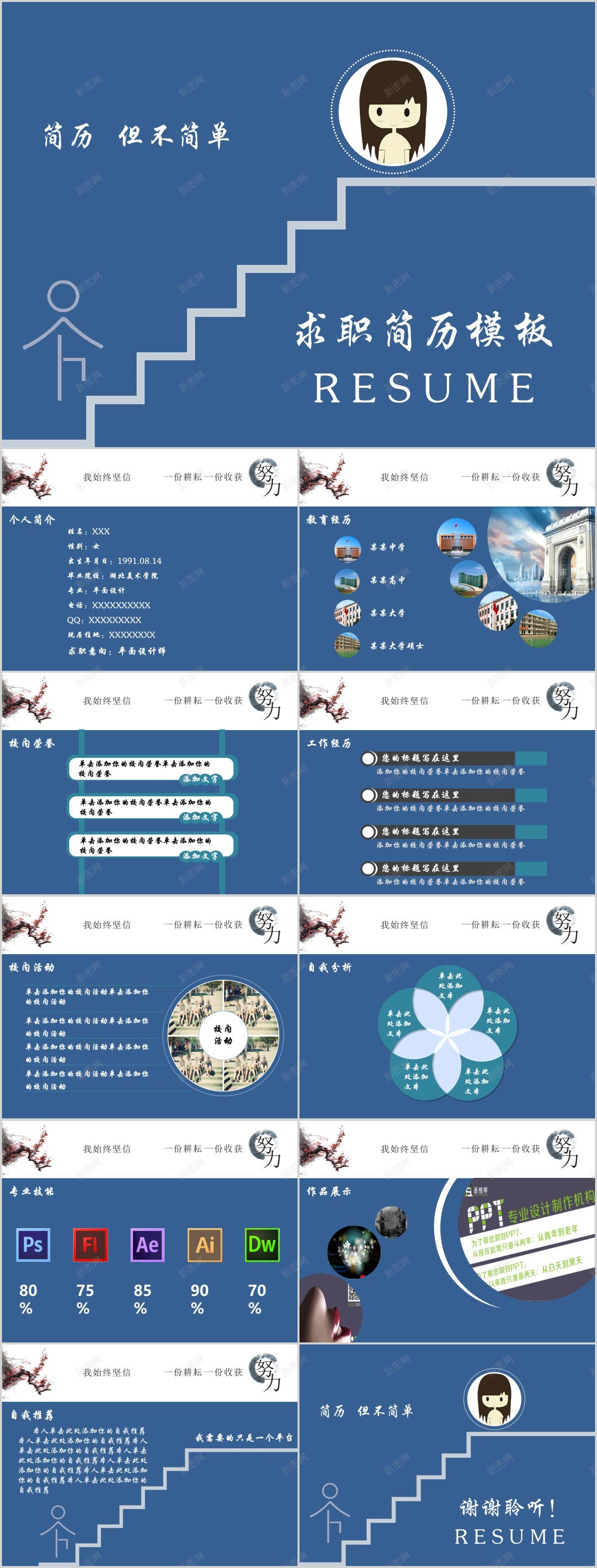 蓝色简约个人简历模板PPT模板_新图网 https://ixintu.com 个人简历 模板 简约 蓝色