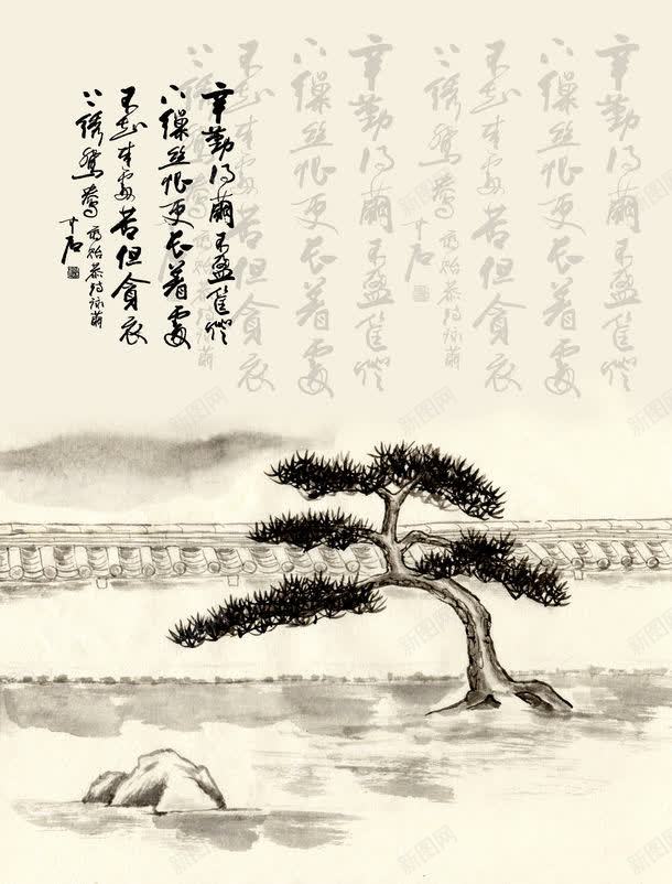 中国风背景墙jpg设计背景_新图网 https://ixintu.com 中国风背景墙图片 中国风背景墙图片素材下载 图片素材 屋沿 底纹 底纹背景 手绘 插画 树木 水墨画 背景 背景墙 背景花边