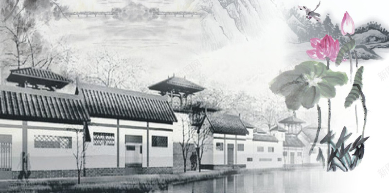 养生泡脚矢量H5背景cdr设计背景_新图网 https://ixintu.com 中国风 养生 养生背景 古代 房屋 泡脚 灰色 矢量 矢量素材 矢量背景 远山