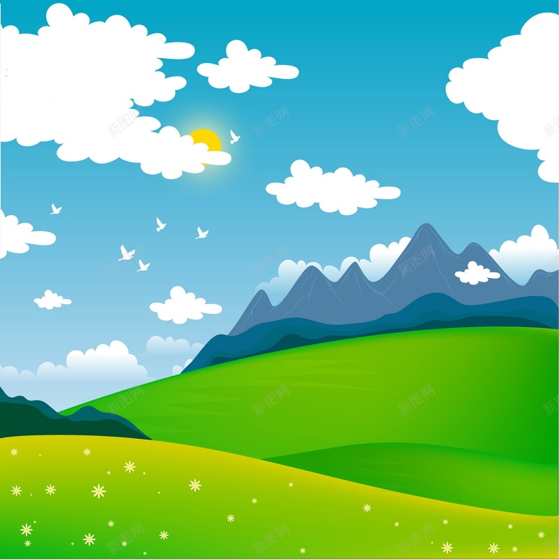 草地草坪矢量图ai设计背景_新图网 https://ixintu.com 卡通 天空 小草 手绘 童趣 绿色 绿草 草原 草地 蓝色 矢量图