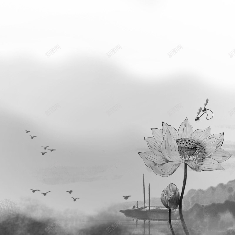 简约中国风psd设计背景_新图网 https://ixintu.com 中国风 主图 水墨 简约 花朵