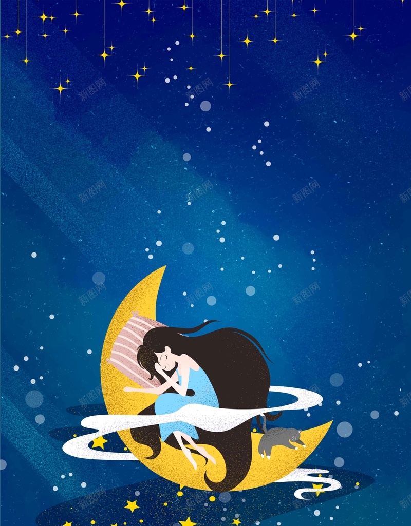 世界睡眠日卡通人物简约背景jpg设计背景_新图网 https://ixintu.com 世界睡眠日 人物 卡通 女孩 手绘 插画 月亮 简约背景