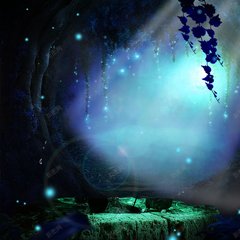 森林光线魔幻自然主图psd设计背景_新图网 https://ixintu.com 光源 光线 森林 深邃 背景图 自然 蓝色 魔幻