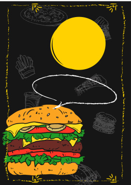 美式快餐海报菜谱封面手绘背景矢量图背景