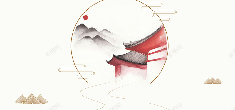 禅定之道海报背景psd设计背景_新图网 https://ixintu.com 中国风 佛 古建筑 宁静 宗教 小山 山峰 房子 文艺 水墨 淡雅 祥云 禅意 简约