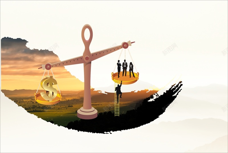 黄色天平背景cdr设计背景_新图网 https://ixintu.com 中国风 人物 天平 山河 笔刷 金钱 高山 黄色