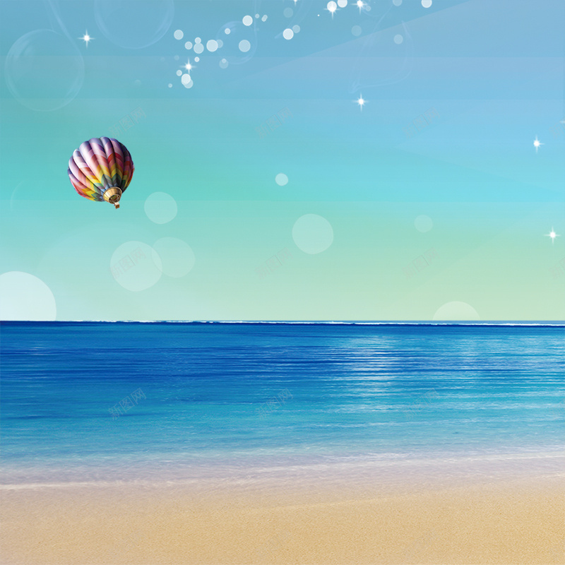 唯美海边风景背景psd_新图网 https://ixintu.com 主图 唯美风景 摄影 海洋 海滩 清新 热气球 风景