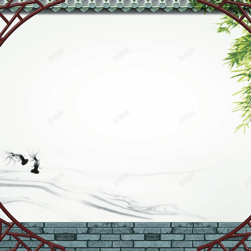 古典中国风背景图jpg高清背景_新图网 https://ixintu.com 中国风 主图 典雅 屋顶 绿树 金鱼