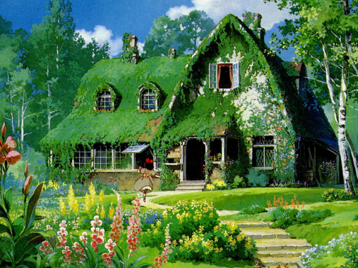 绿叶覆盖的房屋背景