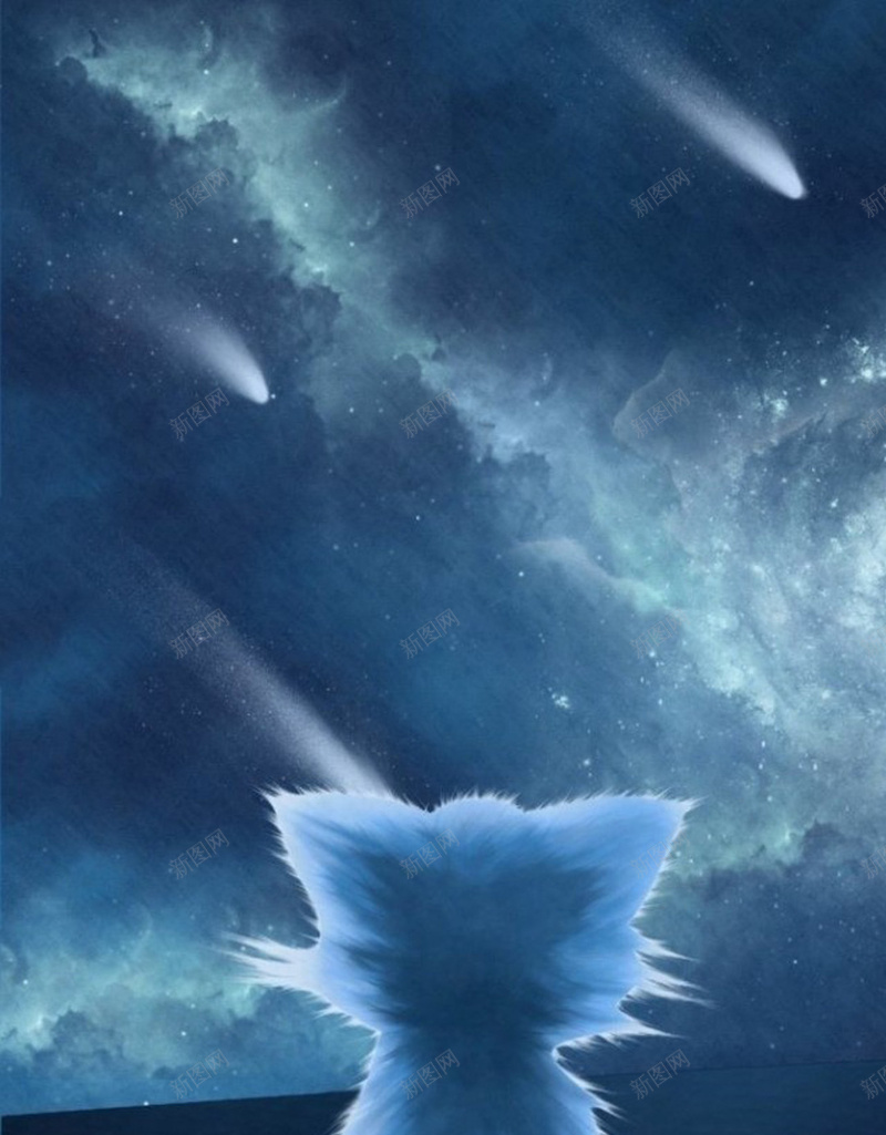深色文艺猫咪背景图jpg设计背景_新图网 https://ixintu.com 小清新 手绘 文艺 星空 流星 深色 猫咪 质感