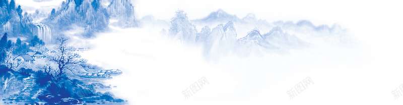 蓝色青花瓷中国风山川背景psd设计背景_新图网 https://ixintu.com 中国风 山川 海报banner 蓝色 青花瓷