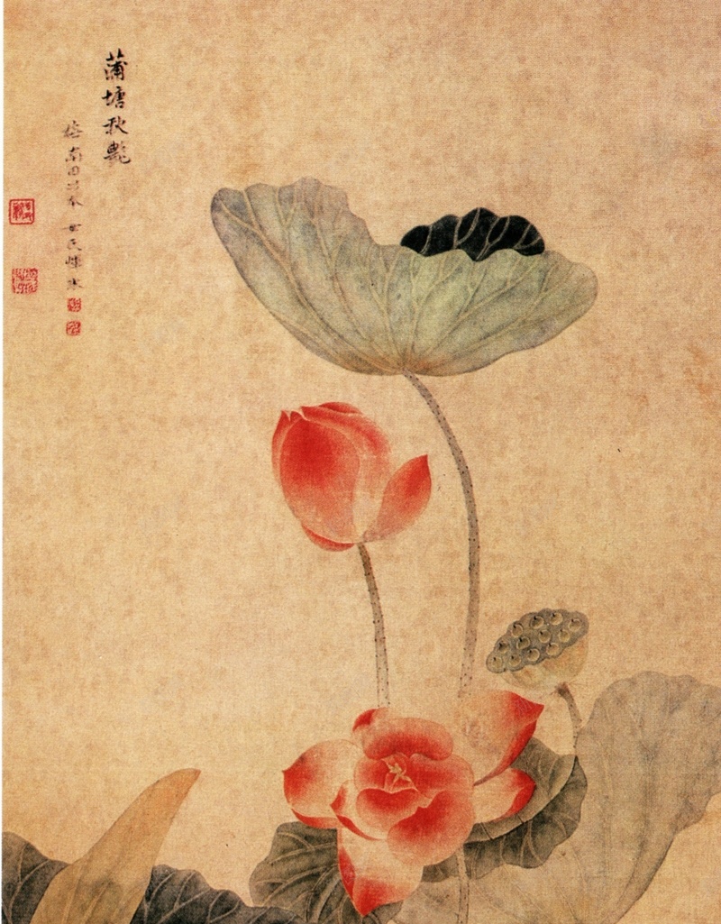 荷花竖版国画jpg设计背景_新图网 https://ixintu.com 古风 国画 红色荷花 荷叶 荷花
