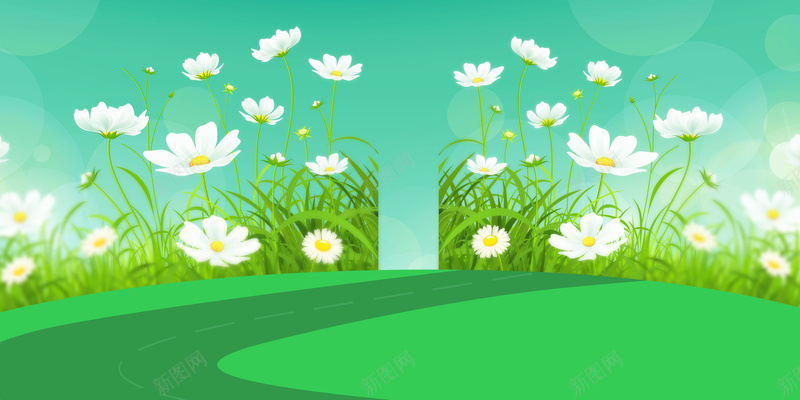 春天背景公路手绘白花psd设计背景_新图网 https://ixintu.com 公路 手绘 春天 背景