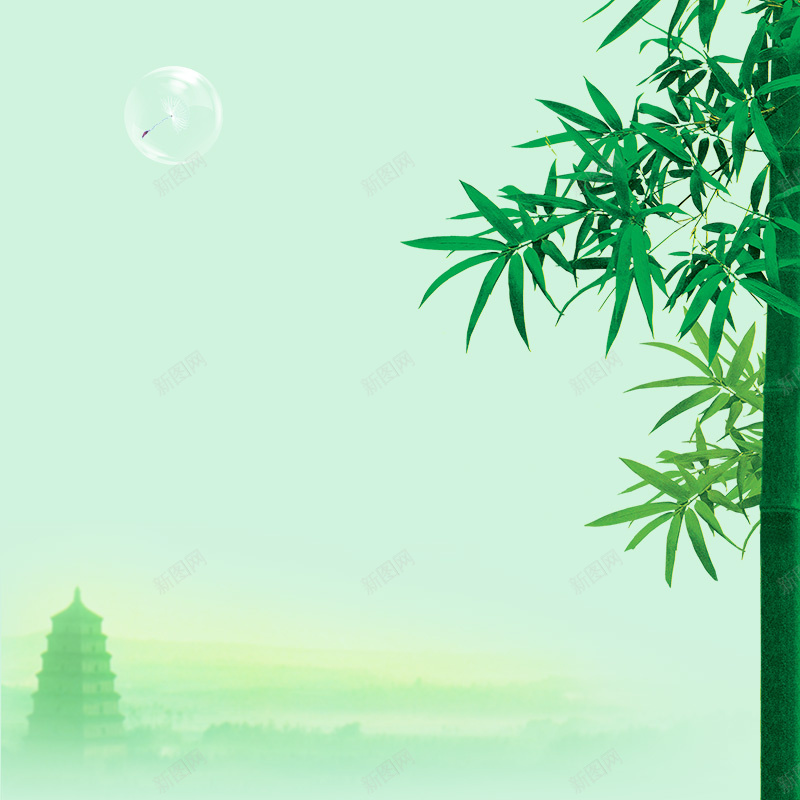 清新绿色简约竹林水墨古塔主图背景psd设计背景_新图网 https://ixintu.com 主图背景 古塔 大气 气泡 水墨风 竹林 竹炭 简约 简约水墨 绿色