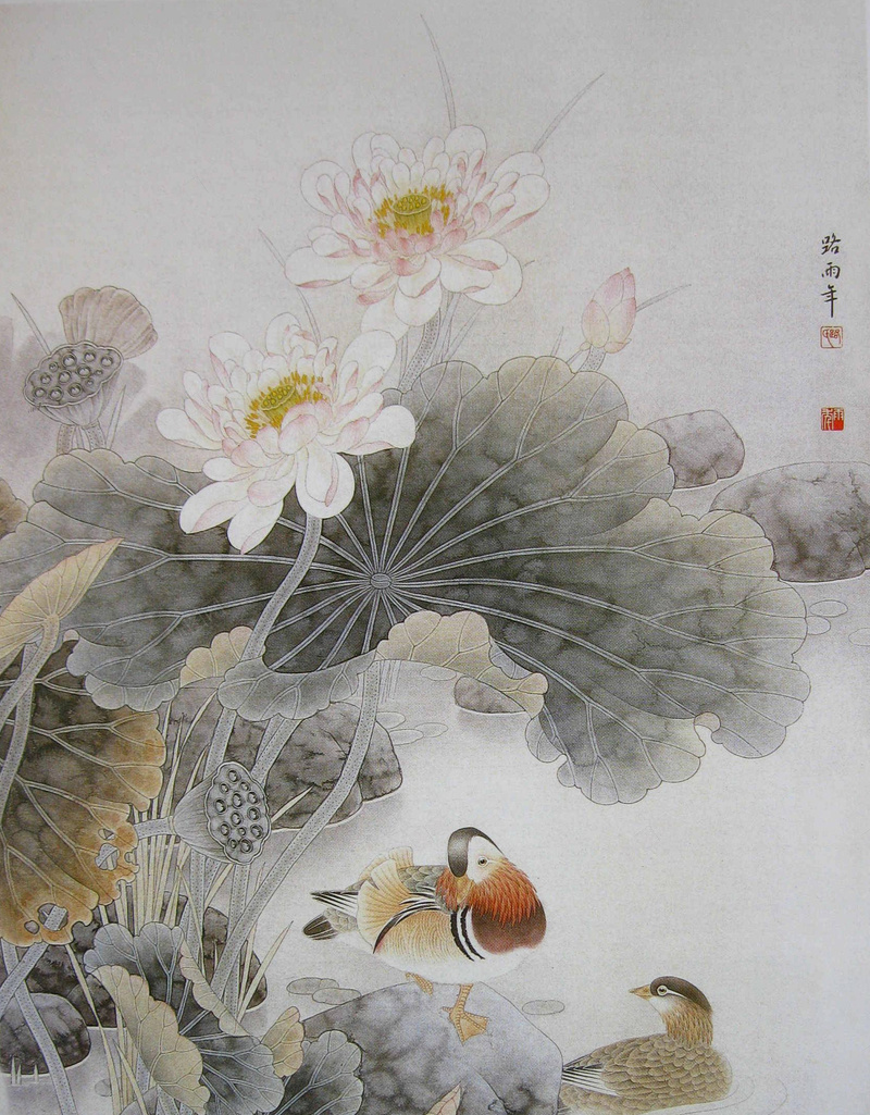 白荷花荷塘中国画jpg设计背景_新图网 https://ixintu.com 中国风 国画 白荷花 荷塘
