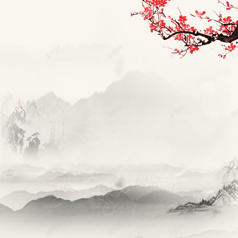 中国风水墨山水PSD分层主图psd设计背景_新图网 https://ixintu.com 中国风背景 主图 养生 山水背景 文房四宝 毛笔 水墨背景 淘宝 直通车 红色梅花 阿胶糕