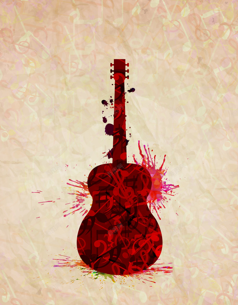 卡通手绘吉他水彩音乐节狂欢背景矢量图eps高清背景_新图网 https://ixintu.com 卡通 吉他 手绘 水彩 狂欢 素材 背景 音乐节 矢量图