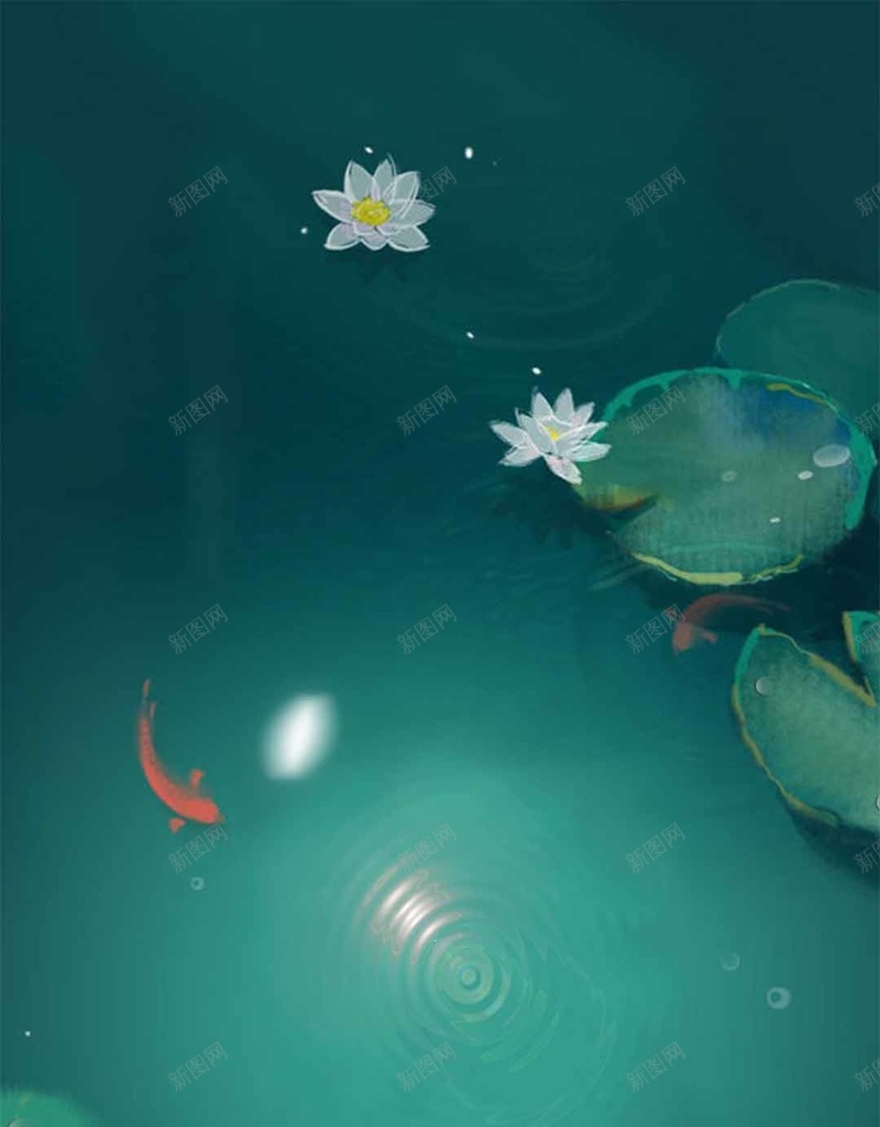 蓝色荷叶渐变商业H5背景psd设计背景_新图网 https://ixintu.com 二十四节气 商业H5背景素材 夏天 池塘 渐变 竹子荷花荷叶满池塘 荷叶 荷花 蓝色 金鱼