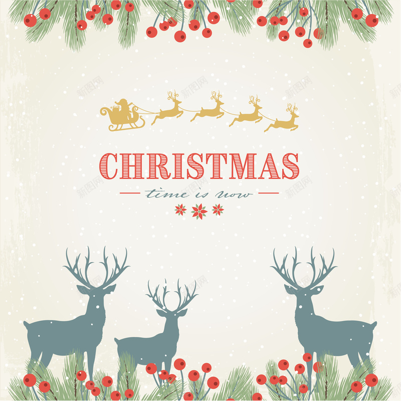 圣诞节简约驯鹿卡片背景矢量图ai设计背景_新图网 https://ixintu.com 可爱 可爱圣诞元素 可爱字体 圣诞老人 圣诞节 平安夜 海报 背景 贺卡 马车 驯鹿 矢量图
