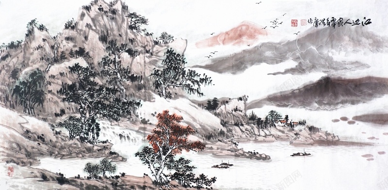 唯美山水水墨画jpg设计背景_新图网 https://ixintu.com 中国风 复古 山水 水墨 水墨画