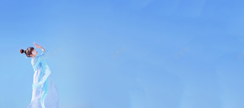 文艺古风女孩jpg设计背景_新图网 https://ixintu.com 中国风 古风 女孩 文艺 汉服 海报banner 简约 蓝色