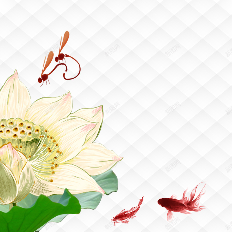 简约荷花中国风首图jpg设计背景_新图网 https://ixintu.com 中国风 主图 淡雅 白色 简约 荷花 蜻蜓