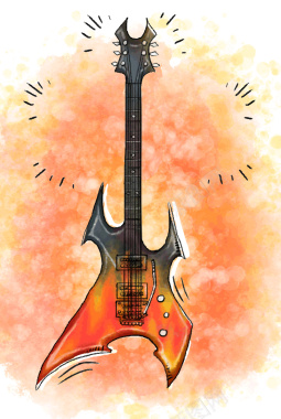 卡通手绘水彩吉他音乐节海报背景矢量图背景