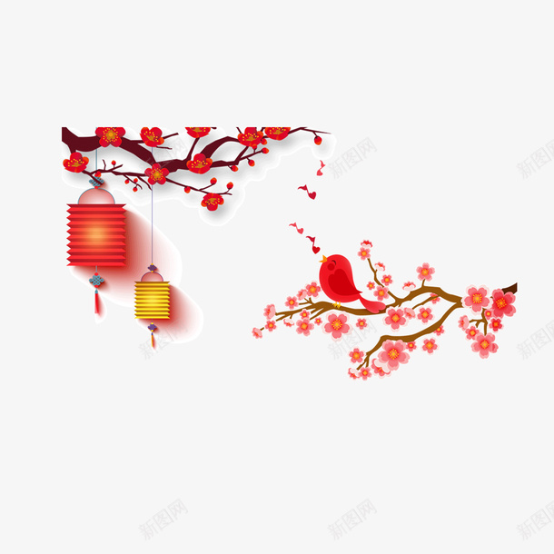 春节灯笼梅花手绘装饰psd免抠素材_新图网 https://ixintu.com 天猫 手绘 春节 梅花 淘宝 灯笼 装饰 过年不打烊