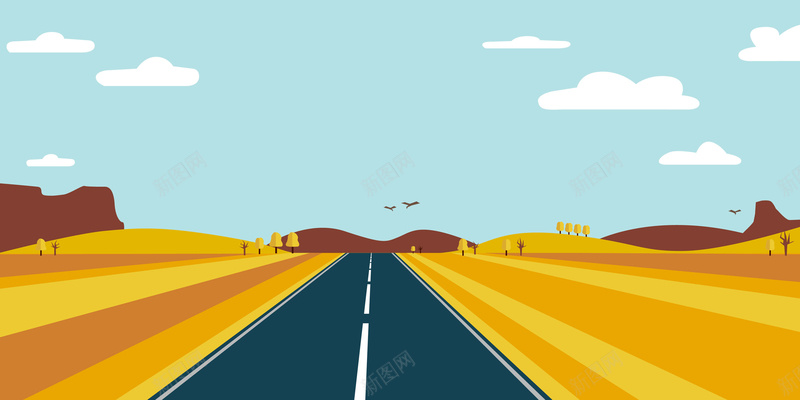 矢量扁平化手绘透视公路背景ai设计背景_新图网 https://ixintu.com 公路 出国留学 出行 天空 延绵 扁平化 手绘 旅游 旅行 海报 绿树 背景 踏青 远山 透视 风景 矢量图