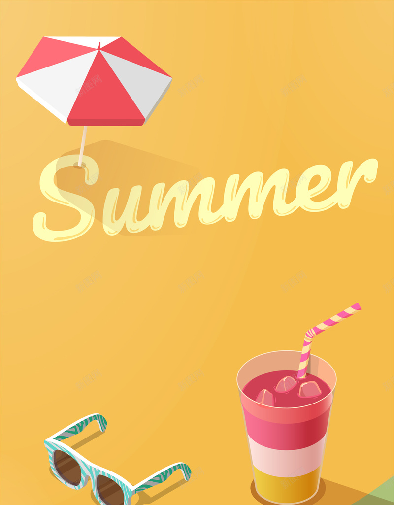 夏日海滩风景旅游平面广告矢量图ai设计背景_新图网 https://ixintu.com 卡通 夏日 平面广告 插画 旅游 海滩 眼镜 风景 饮料 矢量图