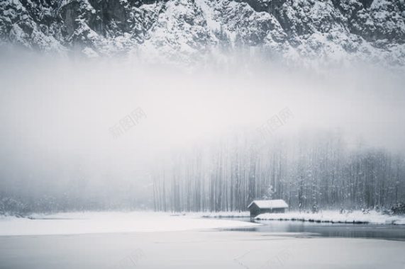 冬季下雪湖面房子海报背景背景