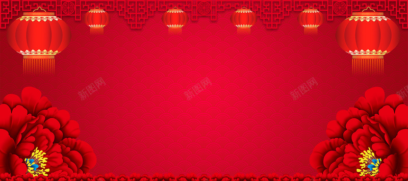 2017新年活动海报背景psd设计背景_新图网 https://ixintu.com 2017 中国风边框 促销 喜庆 新年 春节 活动海报 灯笼 牡丹花 祥云底纹 红色 节日素材
