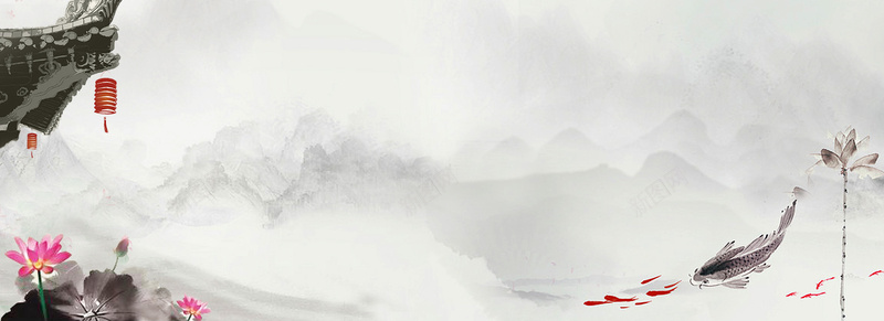 中秋佳节中国风水墨背景Bannerjpg设计背景_新图网 https://ixintu.com 中秋 中秋Banner 中秋背景 中秋节 八月十五 月亮 月饼 荷花 贺月 锦鲤