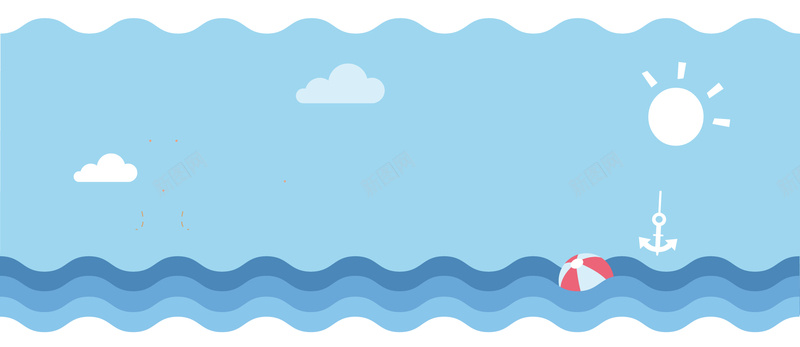 夏季蓝色扁平化海景旅游banner矢量图背景